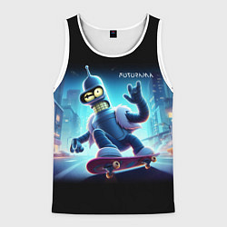 Майка-безрукавка мужская Bender is a skateboarder in neon street - ai art, цвет: 3D-белый