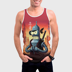 Майка-безрукавка мужская Крутой ниндзя Бендер в ночном городе, цвет: 3D-белый — фото 2
