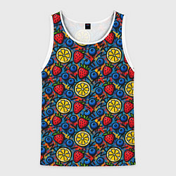 Майка-безрукавка мужская Ягоды и фрукты паттерн, цвет: 3D-белый