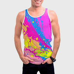 Майка-безрукавка мужская Яркая абстракция из розовых и голубых красок, цвет: 3D-белый — фото 2