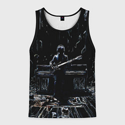 Майка-безрукавка мужская Линейный силуэт музыканта, цвет: 3D-черный
