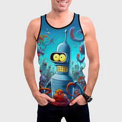 Майка-безрукавка мужская Робот-сгибальщик Бендер среди монстров - нейроарт, цвет: 3D-черный — фото 2