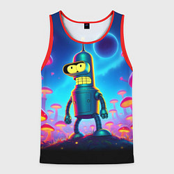 Майка-безрукавка мужская Сынишка Бендера в сказочном лесу светящихся грибов, цвет: 3D-красный