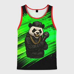 Майка-безрукавка мужская Панда рэпер с микрофоном, цвет: 3D-красный
