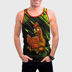 Майка-безрукавка мужская Курица читает книгу как не быть курицей, цвет: 3D-красный — фото 2