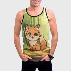 Майка-безрукавка мужская Кавайная лисичка - аниме, цвет: 3D-черный — фото 2
