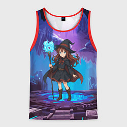 Майка-безрукавка мужская Аниме девочка маг с волшебных посохом, цвет: 3D-красный