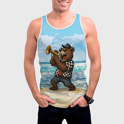 Майка-безрукавка мужская Медведь играет ска на пляже, цвет: 3D-белый — фото 2