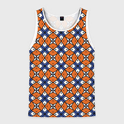 Майка-безрукавка мужская Узор геометрический сине-оранжевый, цвет: 3D-белый