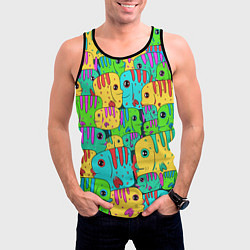 Майка-безрукавка мужская Яркие тропические рыбки паттер, цвет: 3D-черный — фото 2