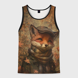 Майка-безрукавка мужская Лисёнок в клетчатом шарфе, цвет: 3D-черный