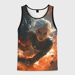Майка-безрукавка мужская Цири и дракон в огне, цвет: 3D-черный