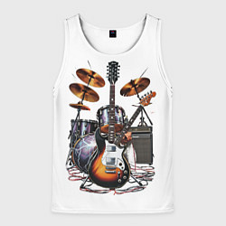 Майка-безрукавка мужская Рок установка, цвет: 3D-белый