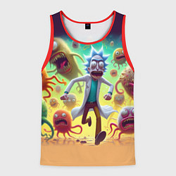 Майка-безрукавка мужская Рик Санчес убегает от монстров, цвет: 3D-красный