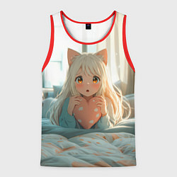 Майка-безрукавка мужская Аниме девушка в кровати с сердцем, цвет: 3D-красный