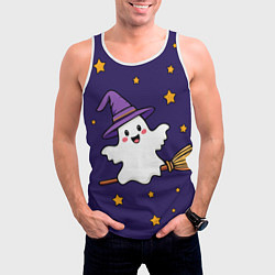 Майка-безрукавка мужская Хэллоуин, привидение на метле, цвет: 3D-белый — фото 2