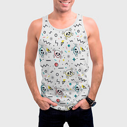 Майка-безрукавка мужская Паттерн с черепами и геометрическими фигурами на Х, цвет: 3D-белый — фото 2