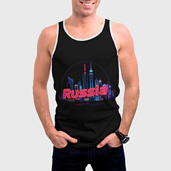 Майка-безрукавка мужская Neon skyline rus, цвет: 3D-белый — фото 2