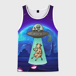 Майка-безрукавка мужская Инопланетяне похищают корову, цвет: 3D-белый