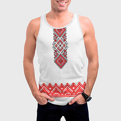 Майка-безрукавка мужская Славянская вышиванка с узорами и оберегом, цвет: 3D-белый — фото 2
