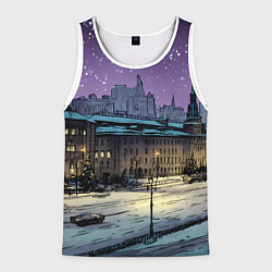 Майка-безрукавка мужская Ночь в новогодней Москве, цвет: 3D-белый