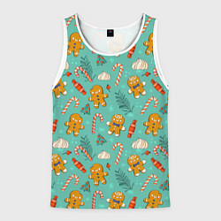 Мужская майка без рукавов Новогодний паттерн печенье с конфетами