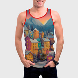 Майка-безрукавка мужская Новогодний город в горах, цвет: 3D-красный — фото 2