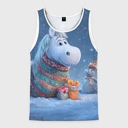 Майка-безрукавка мужская Новогодняя лошадь с подарками, цвет: 3D-белый