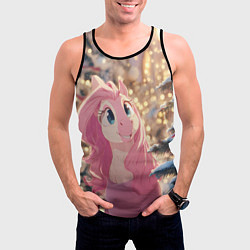 Майка-безрукавка мужская Удивленная лошадка - Новый год, цвет: 3D-черный — фото 2