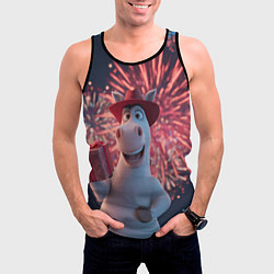 Майка-безрукавка мужская Лошадь с подарком на фоне салюта, цвет: 3D-черный — фото 2