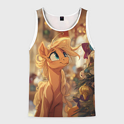 Майка-безрукавка мужская Милая лошадка любуется елкой, цвет: 3D-белый