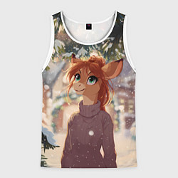 Майка-безрукавка мужская Новогодняя аниме лошадка, цвет: 3D-белый