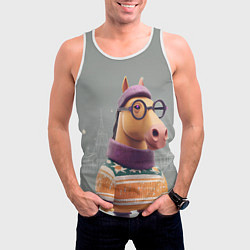 Майка-безрукавка мужская Новогодняя лошадка хипстер, цвет: 3D-белый — фото 2