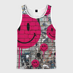 Мужская майка без рукавов Розовые смайлы граффити