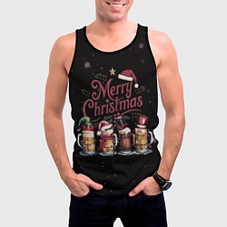 Майка-безрукавка мужская Кружки пива в новогодних шапках, цвет: 3D-черный — фото 2