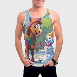 Майка-безрукавка мужская Лошадка и снеговик, цвет: 3D-белый — фото 2