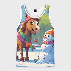 Майка-безрукавка мужская Лошадка и снеговик, цвет: 3D-белый