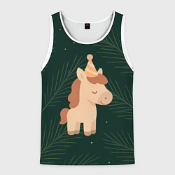 Майка-безрукавка мужская Милая лошадка с колпаком, цвет: 3D-белый