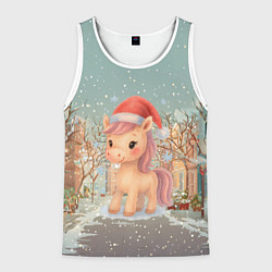 Майка-безрукавка мужская Маленькая новогодняя милая лошадка, цвет: 3D-белый