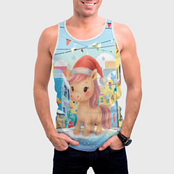 Майка-безрукавка мужская Лошадка с новогоднем венком, цвет: 3D-белый — фото 2