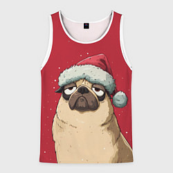 Майка-безрукавка мужская Новогодний мопс, цвет: 3D-белый
