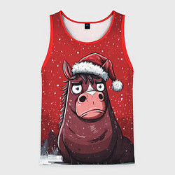 Мужская майка без рукавов Конь в новогодней шапке
