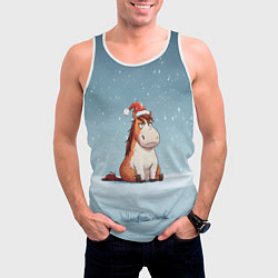 Майка-безрукавка мужская Лошадь сидит на снегу, цвет: 3D-белый — фото 2