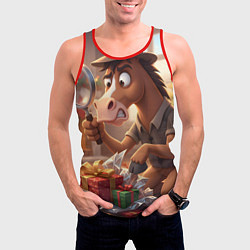 Майка-безрукавка мужская Новогодний конь сыщик, цвет: 3D-красный — фото 2