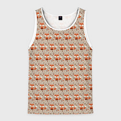 Мужская майка без рукавов Лиса сидит среди цветов и листьев