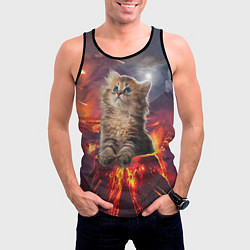 Майка-безрукавка мужская Кот на вулкане, цвет: 3D-черный — фото 2