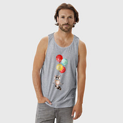 Майка мужская хлопок Енот на шариках, цвет: меланж — фото 2