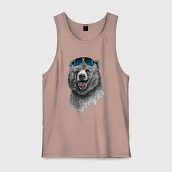 Майка мужская хлопок Медведь в очках, цвет: пыльно-розовый