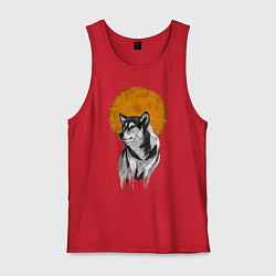 Майка мужская хлопок Волк под луной, цвет: красный