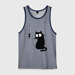 Майка мужская хлопок Кот и рыба, цвет: синяя тельняшка